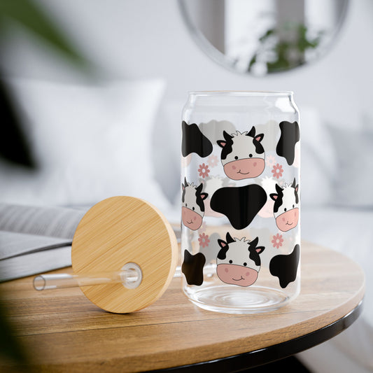 🐮🌸 Cow Print Flower Sipper Glass – Country Cute in Every Sip! 🥤