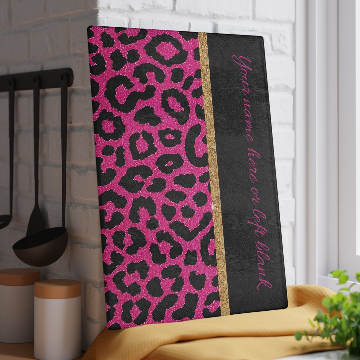 Tabla de cortar con estampado de leopardo rosa: decoración de cocina personalizada y llamativa con brillo y glamour