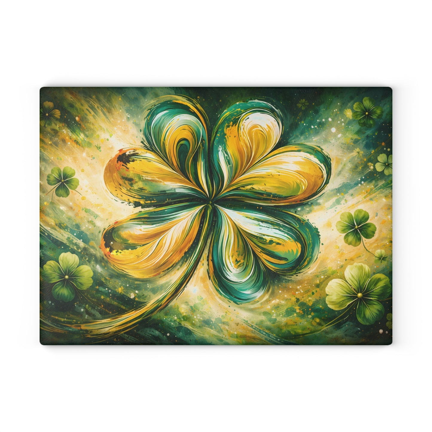 St. Patrick’s Day Clover Glass Cutting Board – Festive Green Shamrock Kitchen Accent