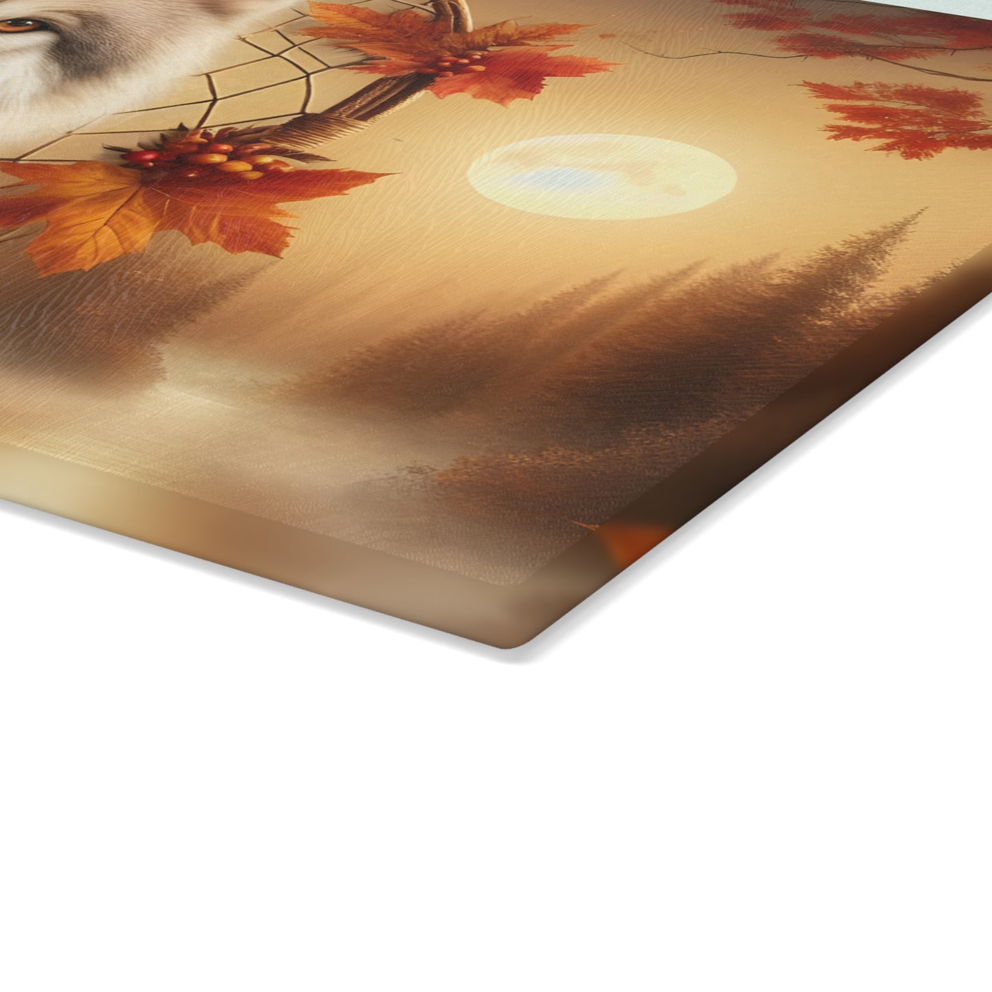 🐺 Autumn Wolf Dreamcatcher Cutting Board – Mystical Forest Elegance 🌕
