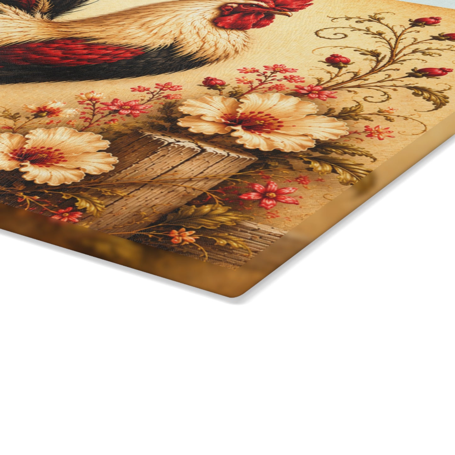 Rustic Rooster Tempered Glass Cutting Board
