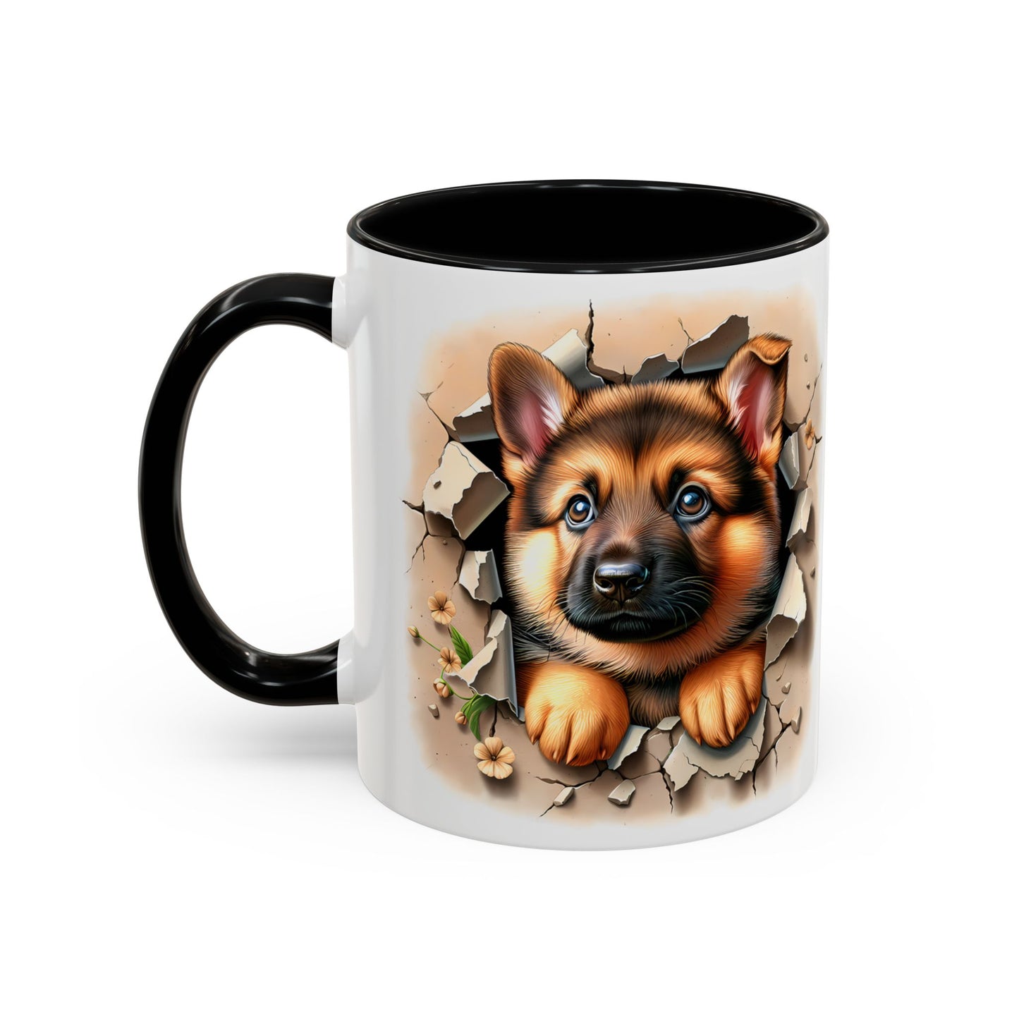 🐾☕ German Shepherd Puppy Peek Accent Mug – Loyal Pup Lover Gift ✨🖤
