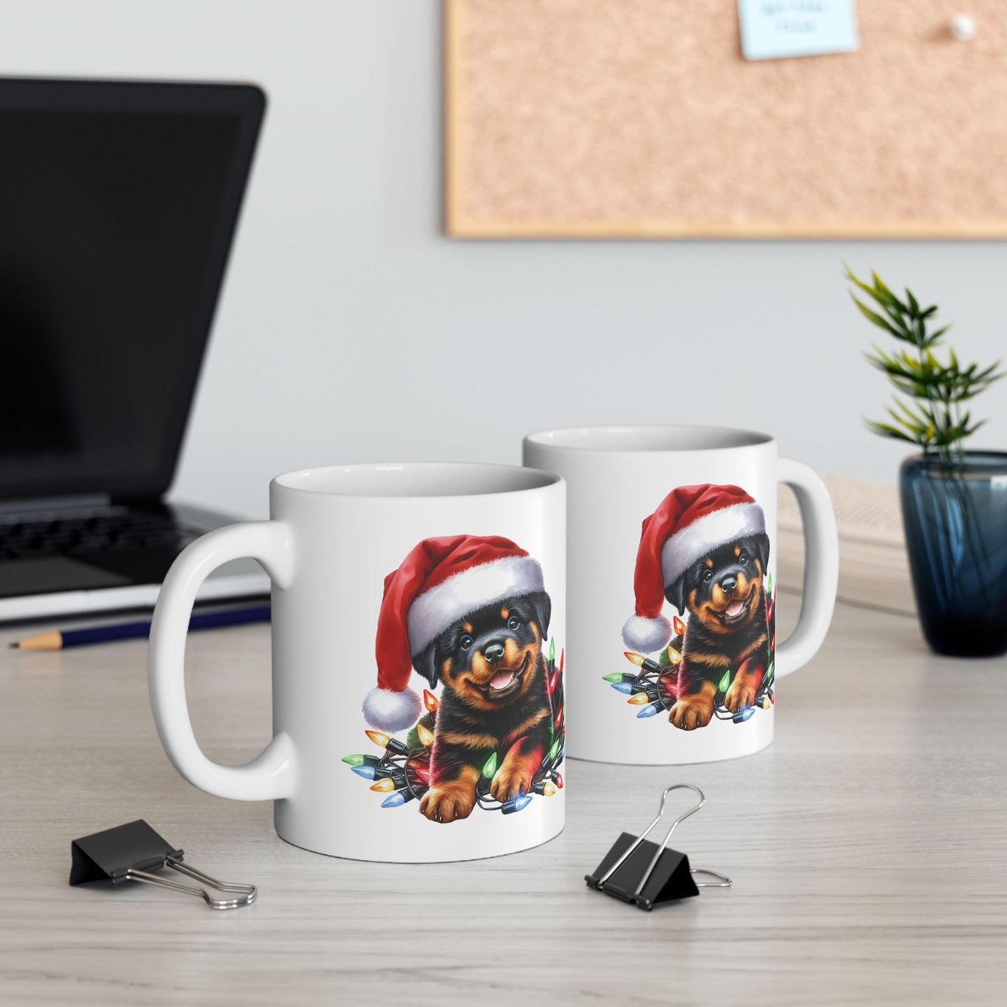 🎄 Rottweiler Christmas Lights Mug – Festive Cheer with Puppy Cuteness ☕