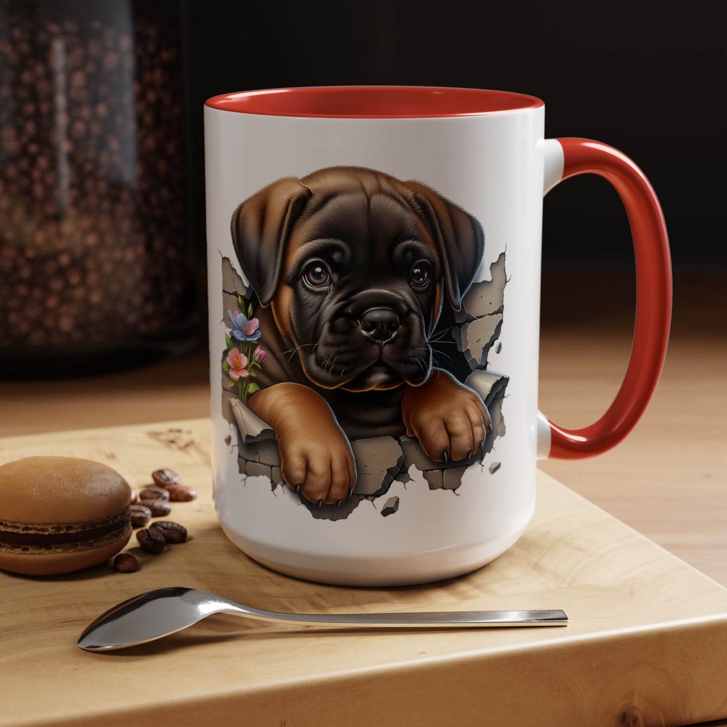 🧡 Boxer Puppy Accent Mug – Adorable Peek-Through Cup for Dog Lovers