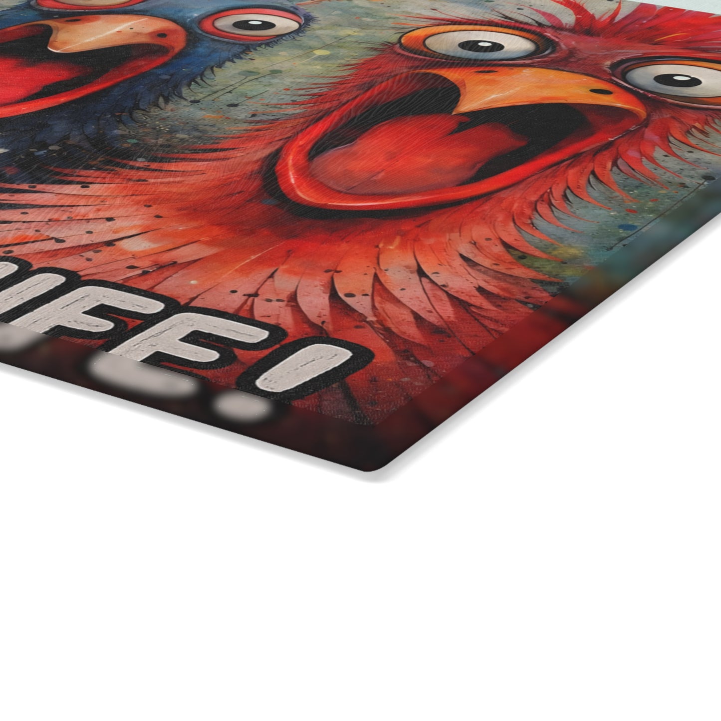 She Has a Knife Glass Cutting Board – Funny Chicken Kitchen Art with Bold Farm Humor