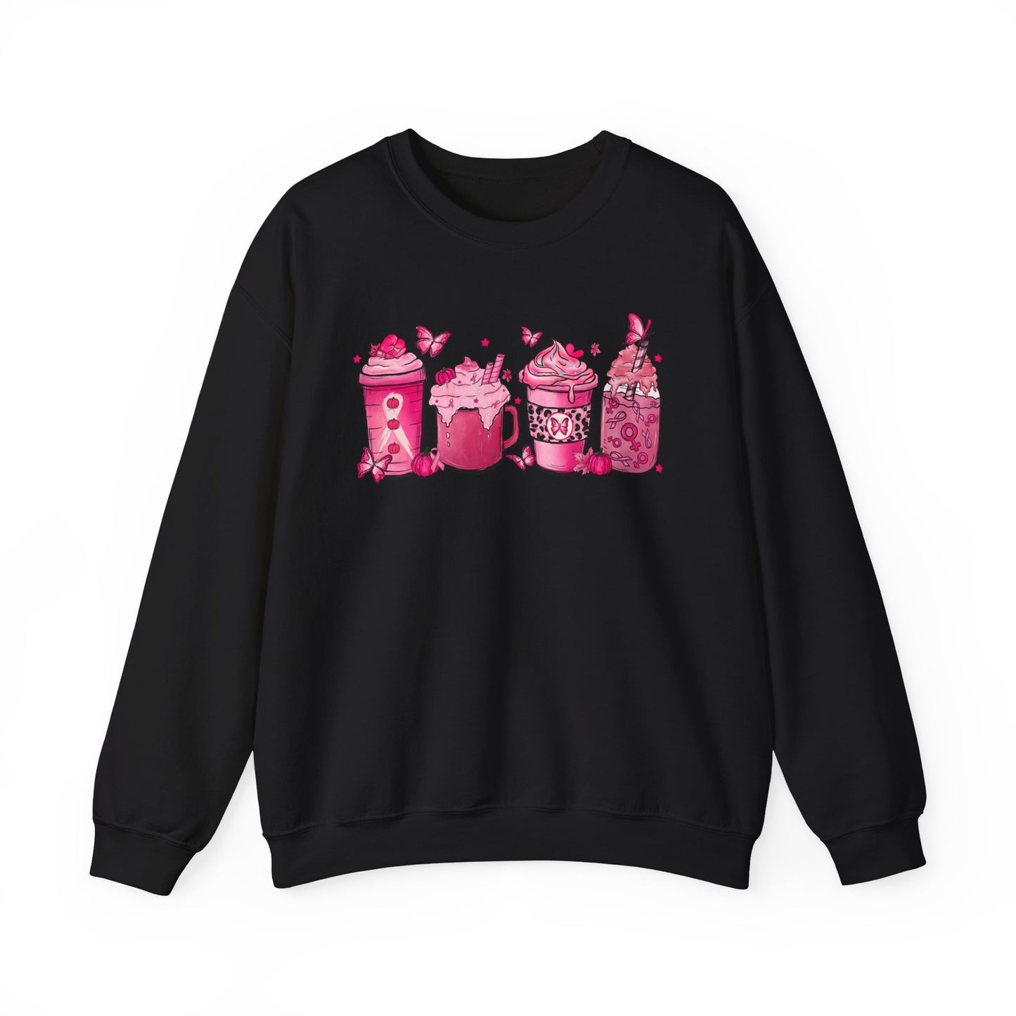 ☕🎀 Pink Awareness Drinks Sweatshirt – Breast Cancer Support Coffee Lovers