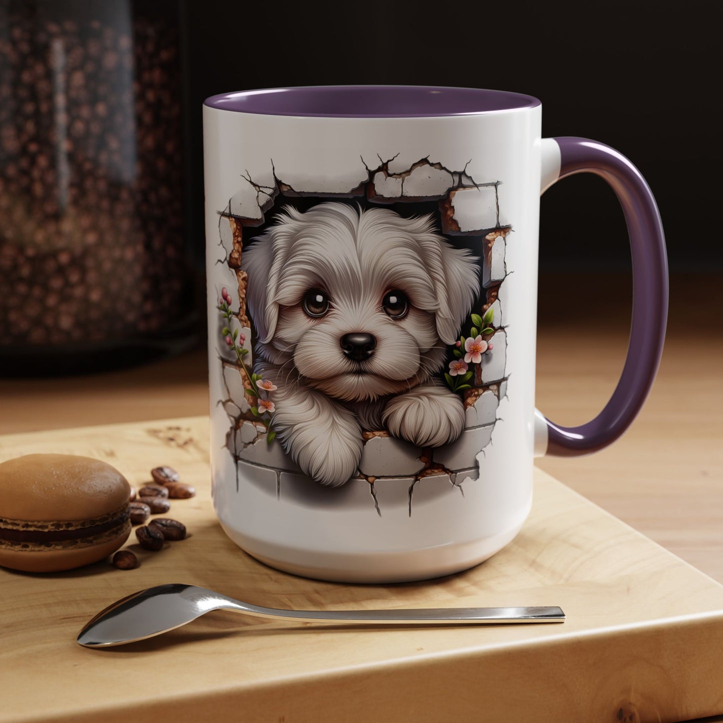 🎀🐶 Maltese Puppy Accent Mug – Cute Peek-Through Dog Design for Animal Lovers ☕💖