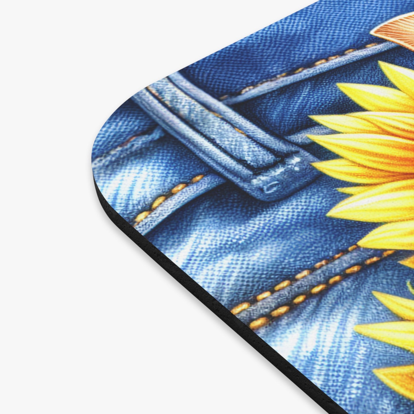 🖱️🐶🌻 Yorkie in Denim Pocket Mouse Pad – Cute Yorkshire Terrier with Sunflowers