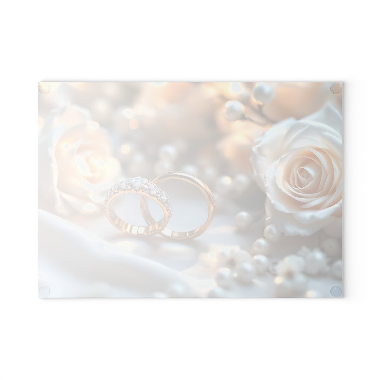 💒 White Rose & Gold Rings Cutting Board – Timeless Elegance for Weddings & Love