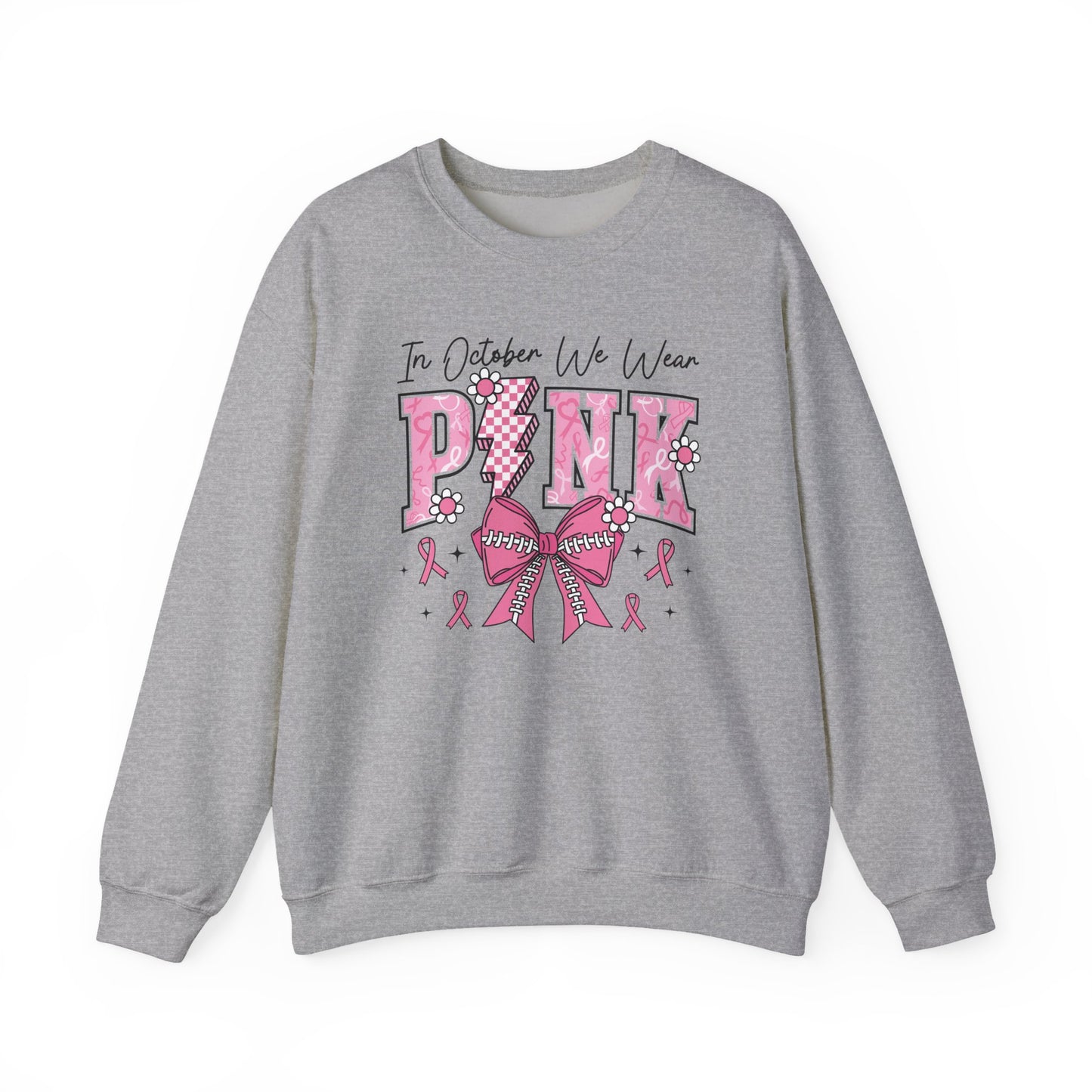 ⚡🎀 PINK Sweatshirt – Breast Cancer Awareness Bow & Lightning Bolt