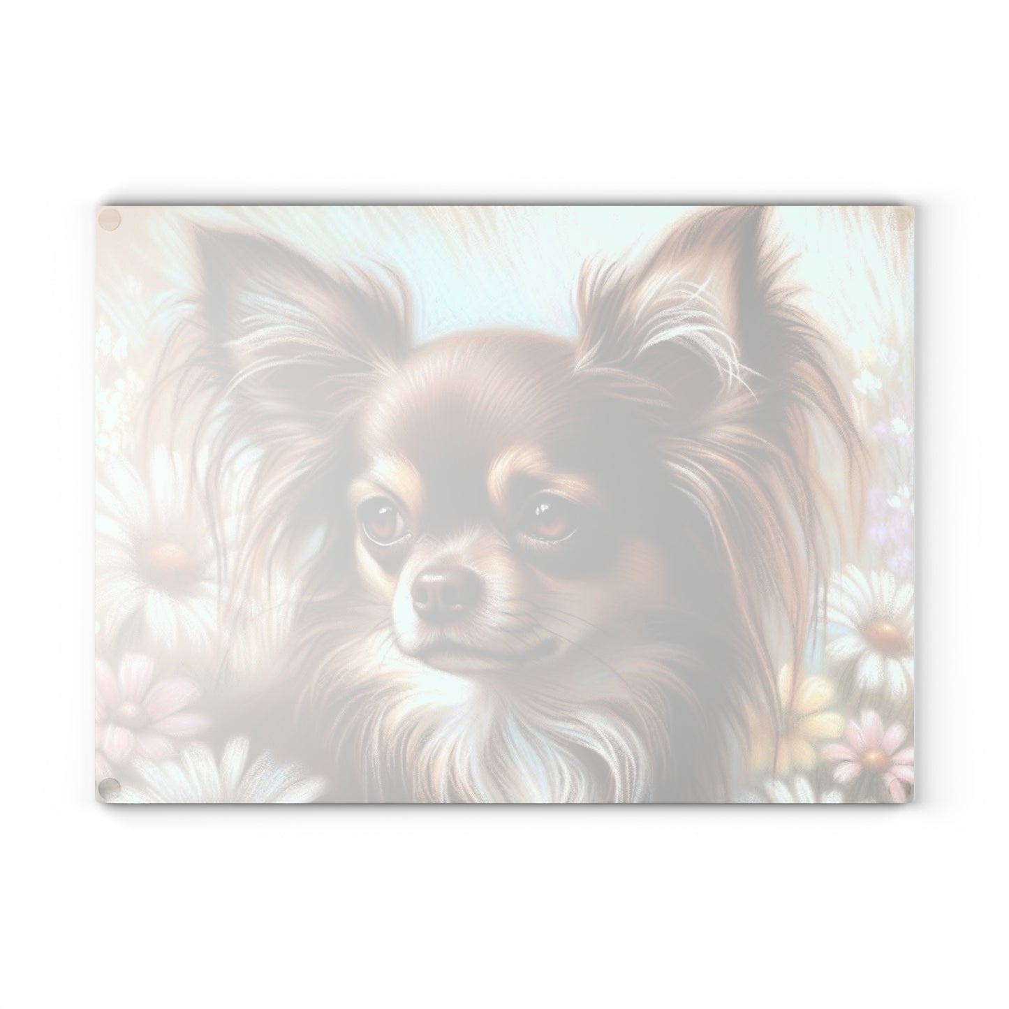 🌼 Long-Haired Chihuahua Cutting Board – Delicate Florals & Big Personality Charm 🐾