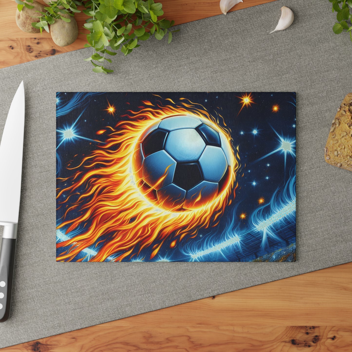 ⚽ Fiery Soccer Ball Cutting Board – Game Day Heat for Your Kitchen 🔥
