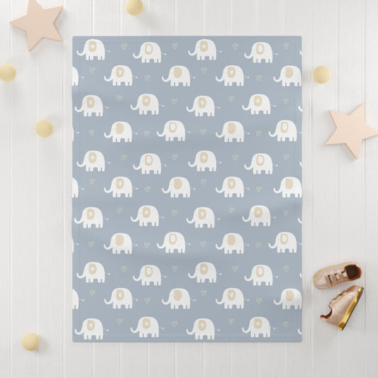 🐘 Dusty Blue Elephants Baby Blanket – Ultra-Soft Fleece 30″×40″ | Neutral Hearts & Cozy Snuggles