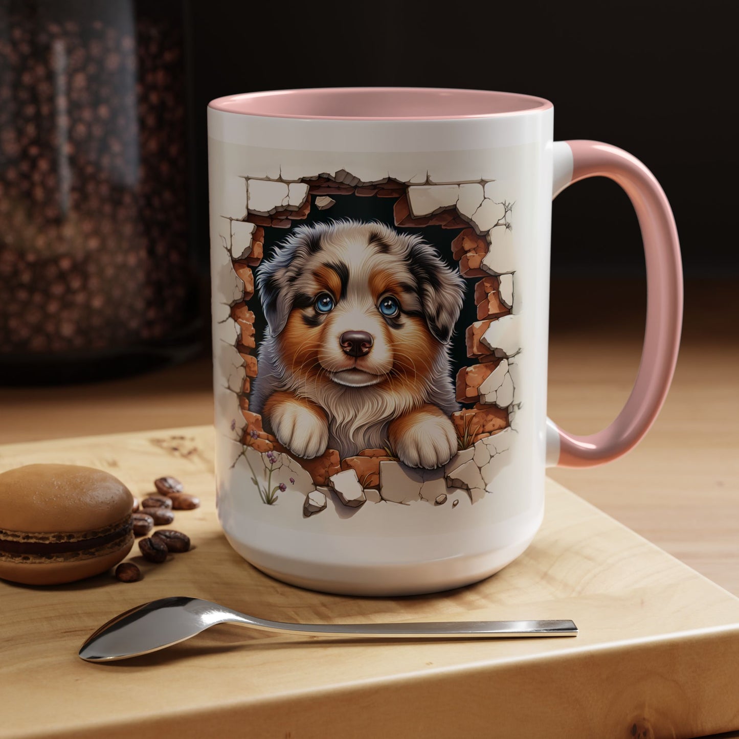 🐾☕ Australian Shepherd Puppy Peek Accent Mug – Blue-Eyed Beauty Dog Lover Gift ✨💙