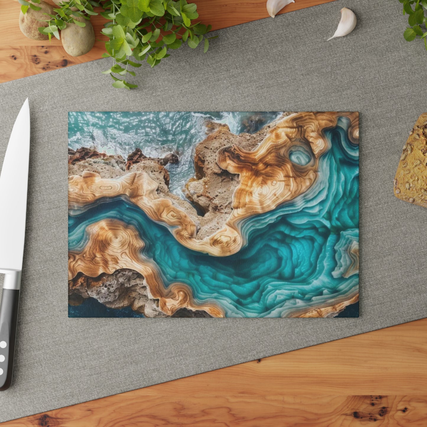 🌊✨ “Ocean Drift” Glass Cutting Board – Coastal Calm for Your Kitchen