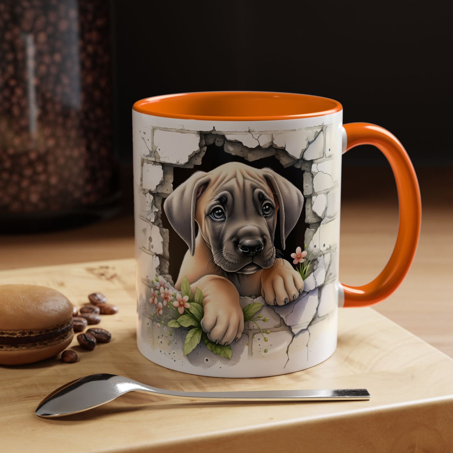🐾 Great Dane Puppy Accent Mug – Sweet Peek-Through Puppy Design ☕💛