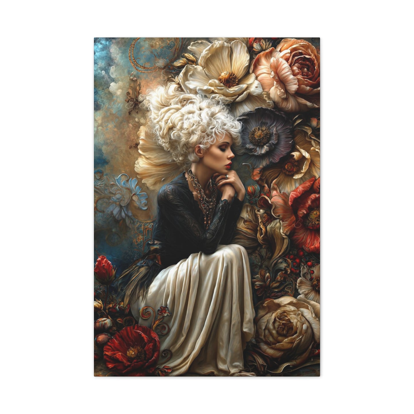 Elegant Floral Portrait Canvas – Vintage-Inspired Wall Art