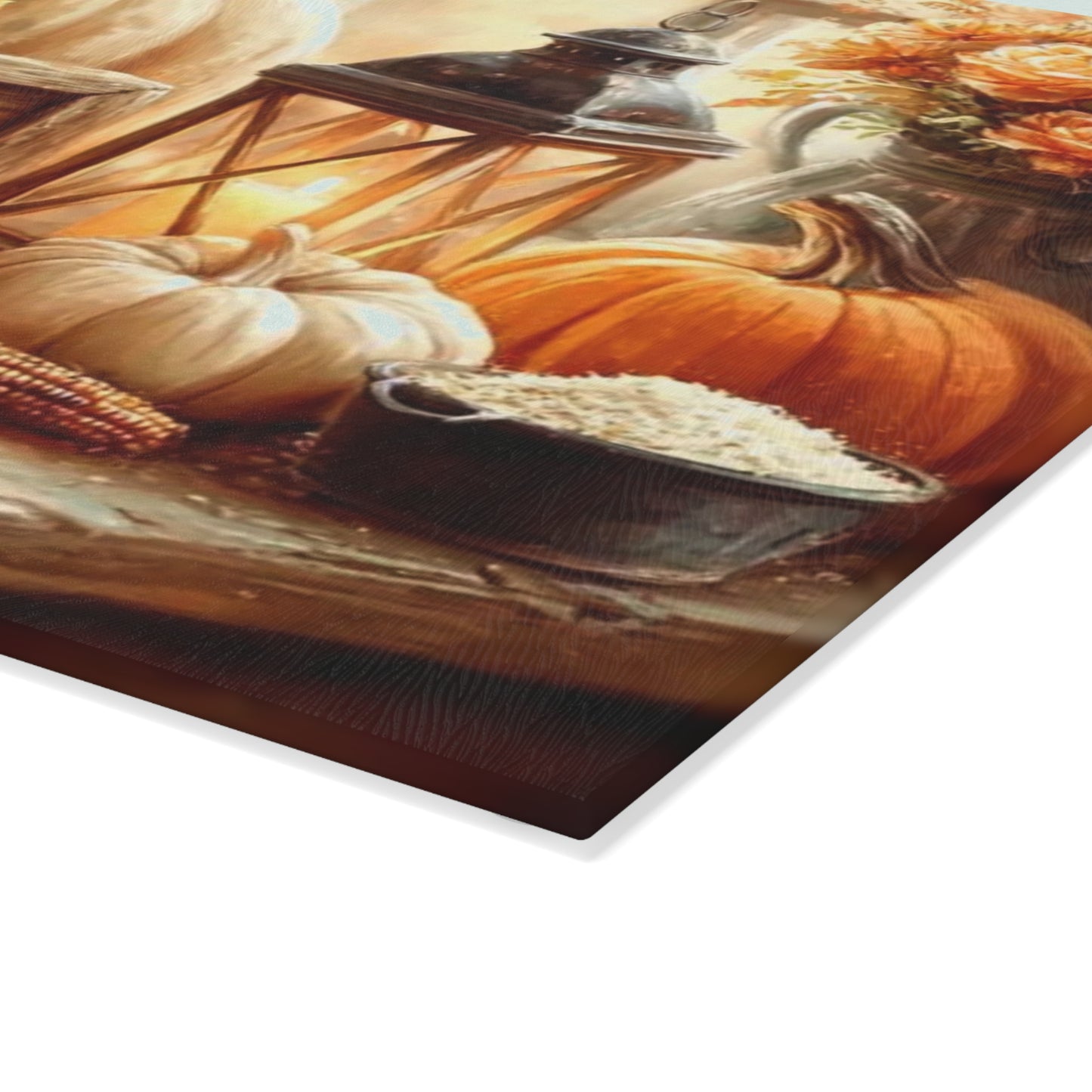 🎃🕯️ “Thankful Autumn Vignette” Glass Cutting Board – Cozy Charm for Your Kitchen