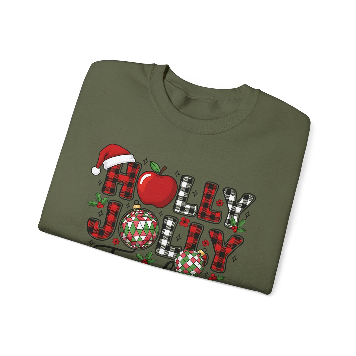 🍎✨ Holly Jolly Teacher Sweatshirt – Festive Classroom Cheer 🎄📚