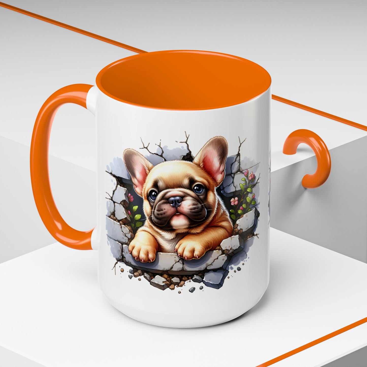 🐾☕ Tan French Bulldog Puppy Accent Mug – Sweet Peek-Through Pup Design ✨