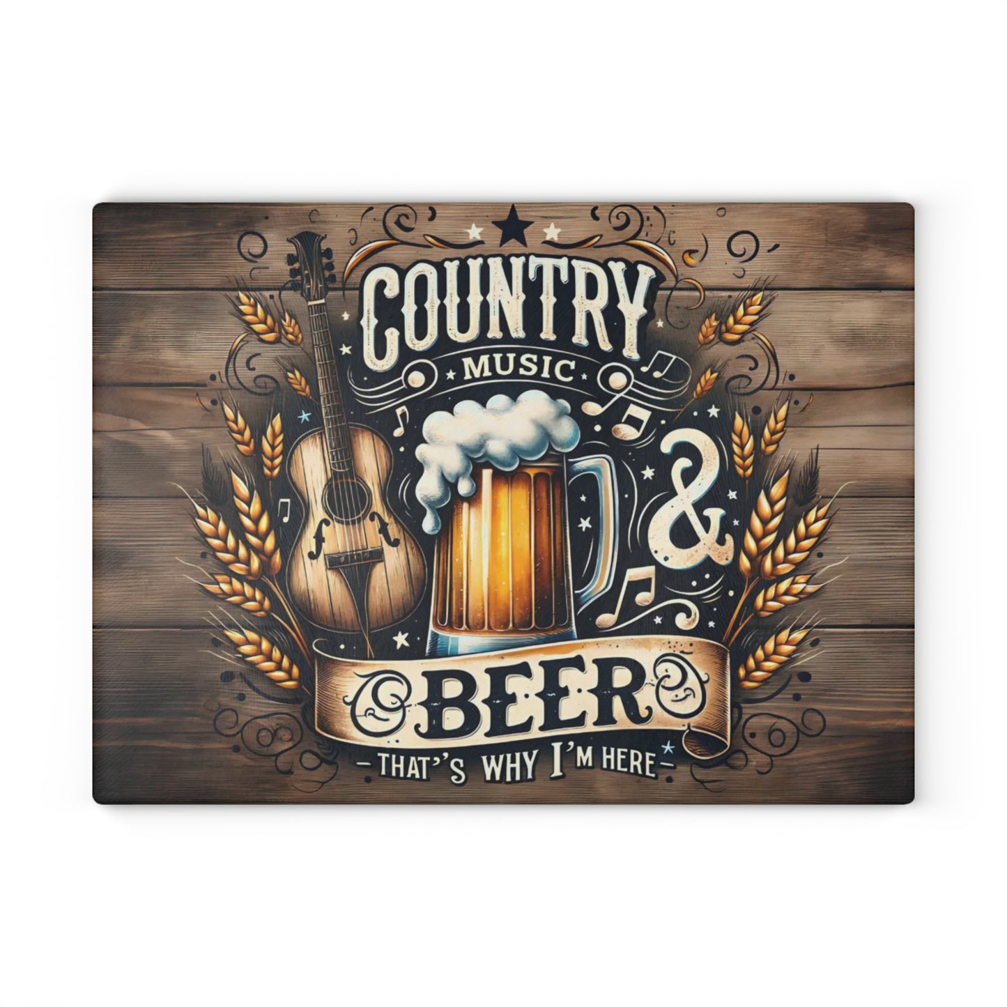 🍺🎸 Country Music & Beer Cutting Board – Rustic Pub Vibes for Kitchen & Bar 🌾🎶