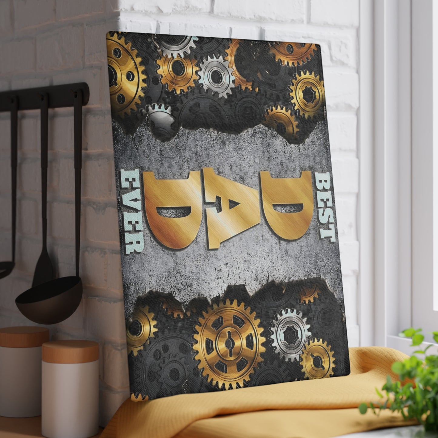 BEST DAD EVER Glass Cutting Board – Industrial Gear Design