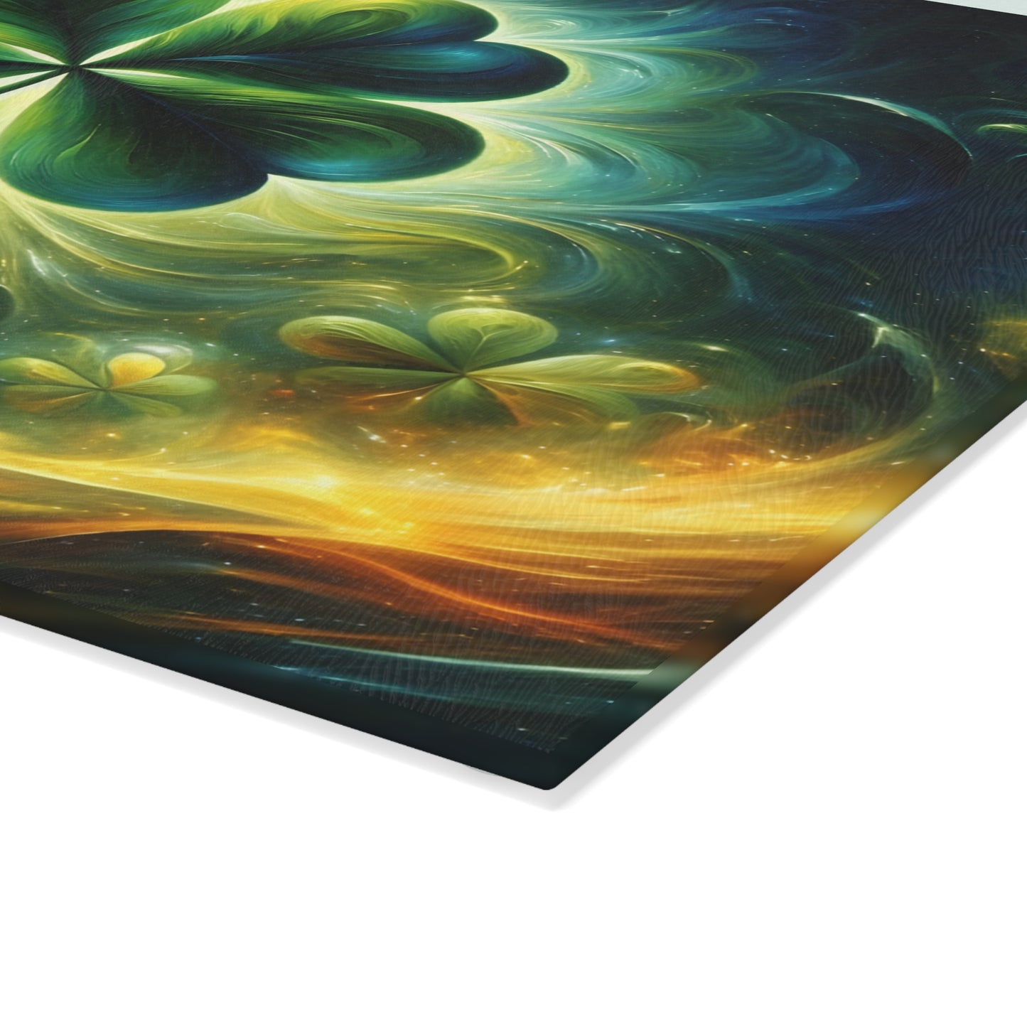 Luminous Shamrock Abstract Glass Cutting Board – St. Patrick’s Day Kitchen Art