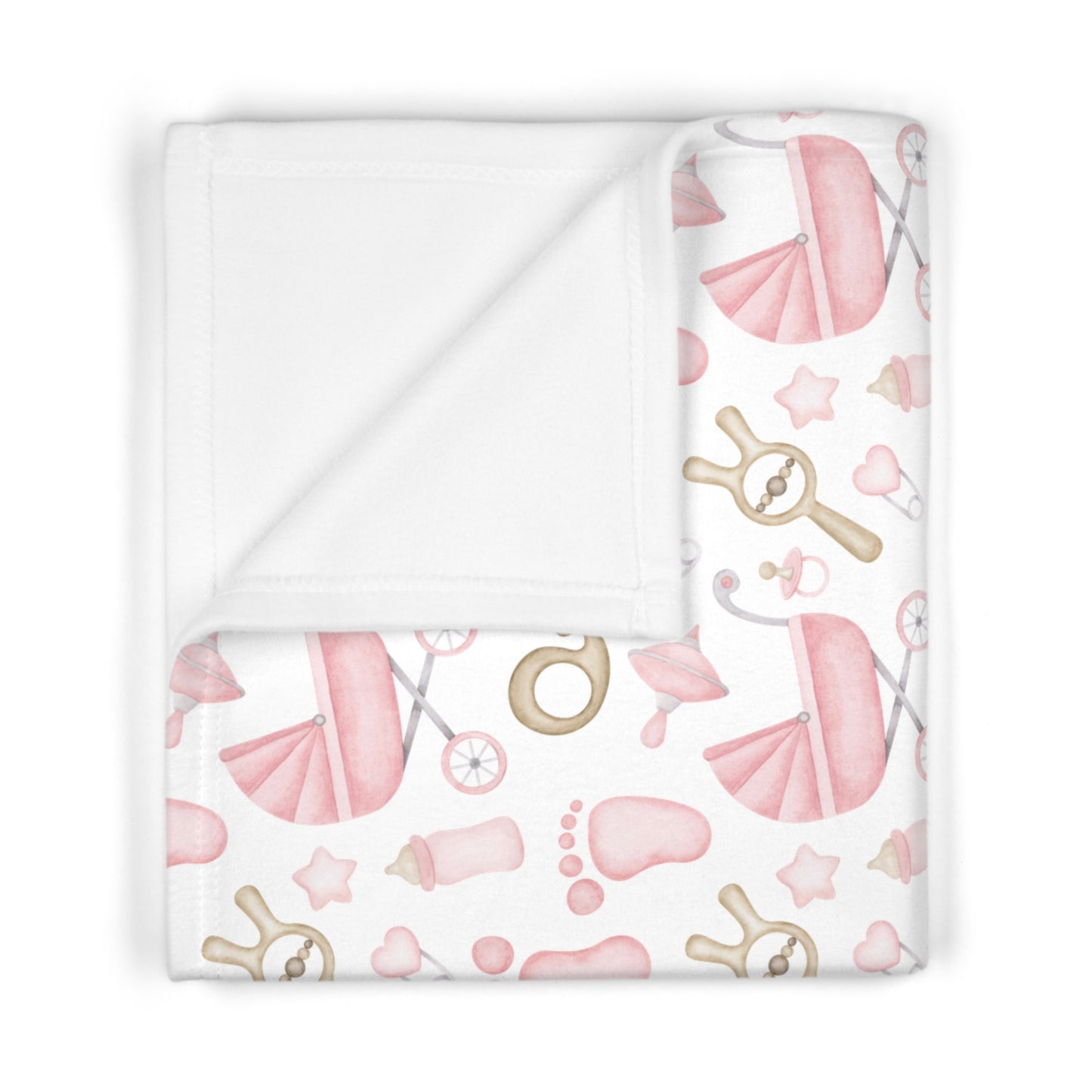 👶💗 Baby Icons Velveteen Plush Blanket – Pink on white