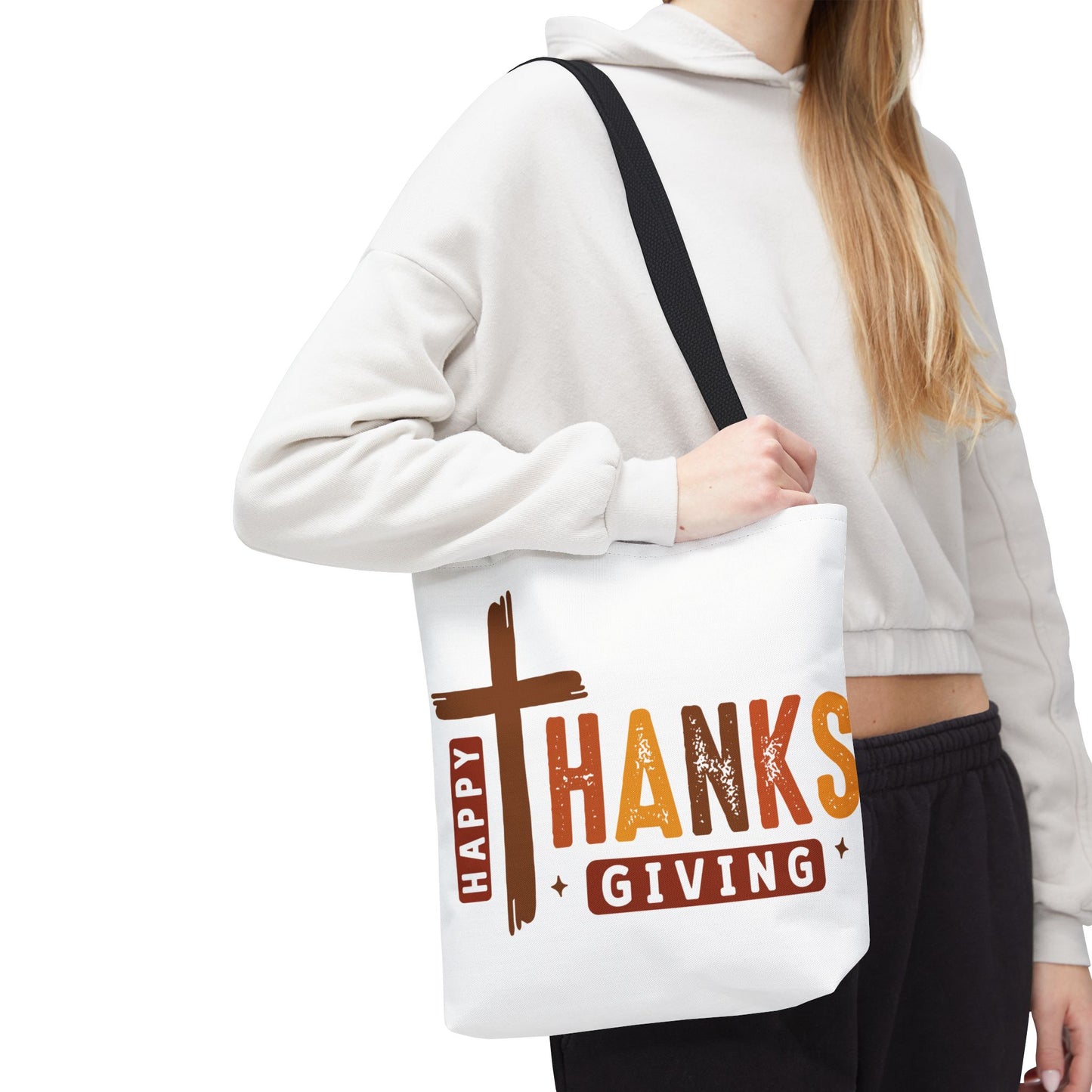 ✝️ Happy Thanksgiving Cross Tote – Faith & Gratitude in Fall Colors 🍂
