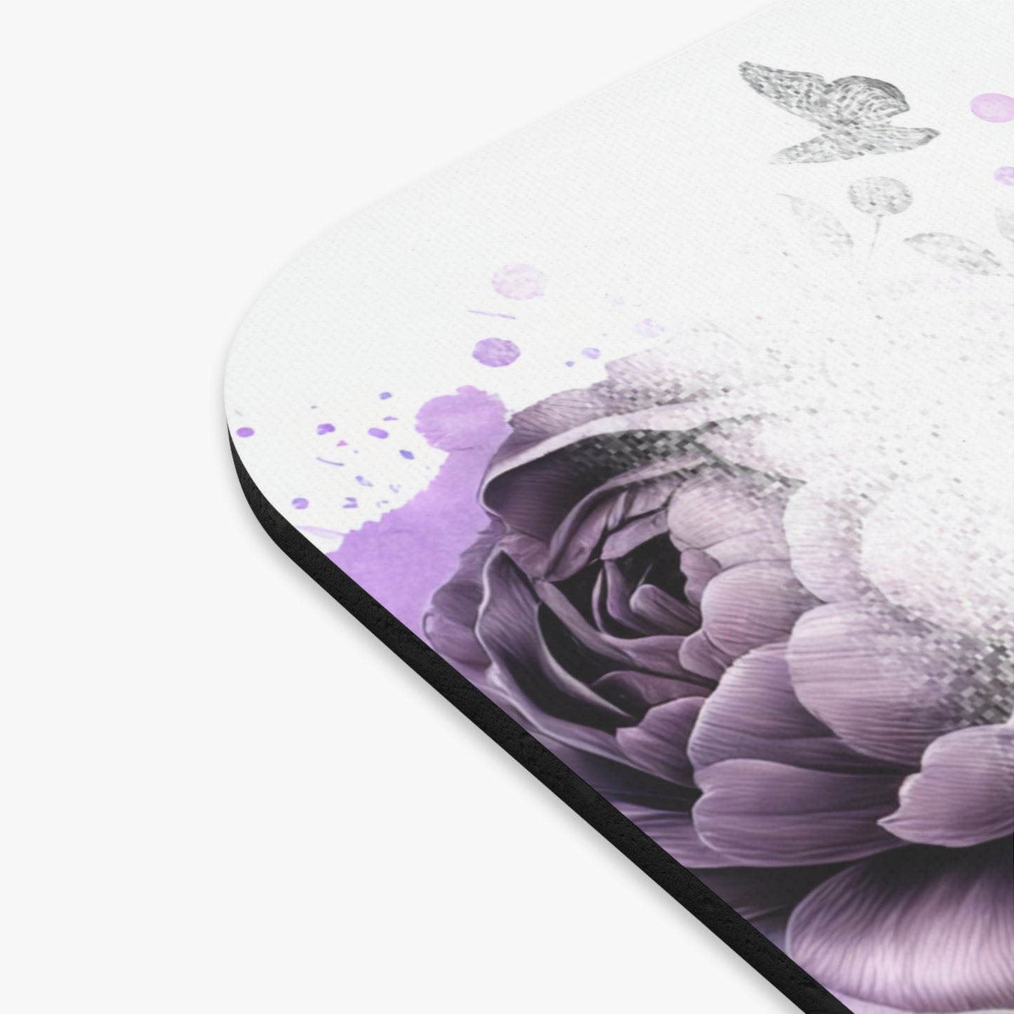 🖱️🐾🖤 Pug Mouse Pad – Playful Pug with Monochrome Florals & Purple Accents