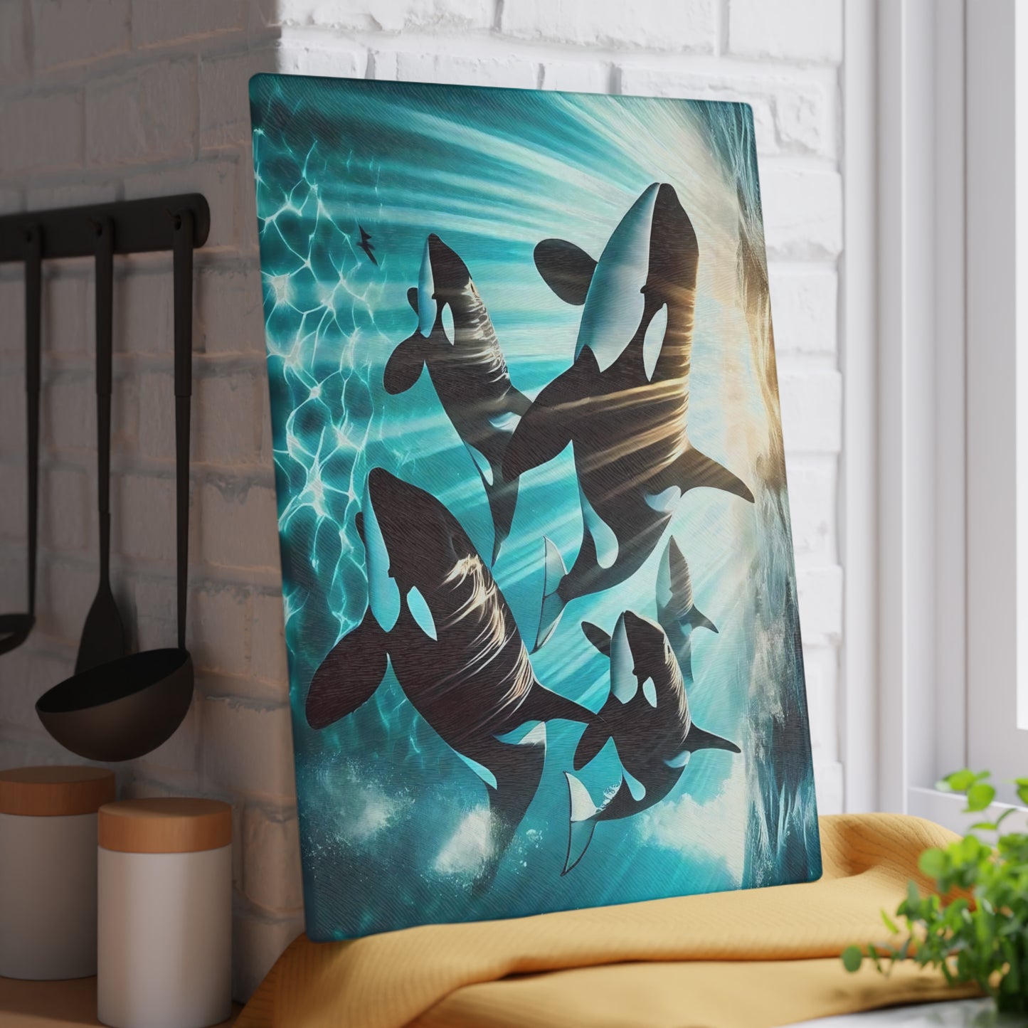🐋✨ Orca Pod Cutting Board – Ocean Majesty for Your Kitchen 🌊