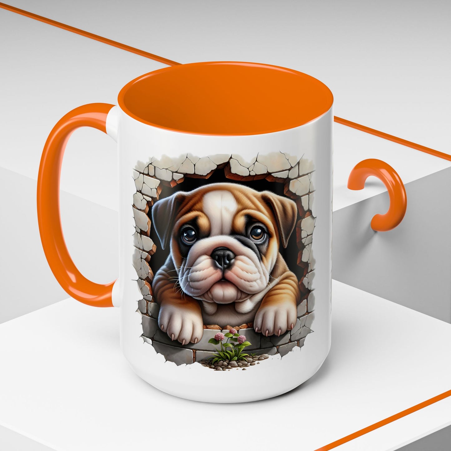 🎀🐶 English Bulldog Puppy Accent Mug – Cute Peek-Through Dog Design for Animal Lovers ☕💖