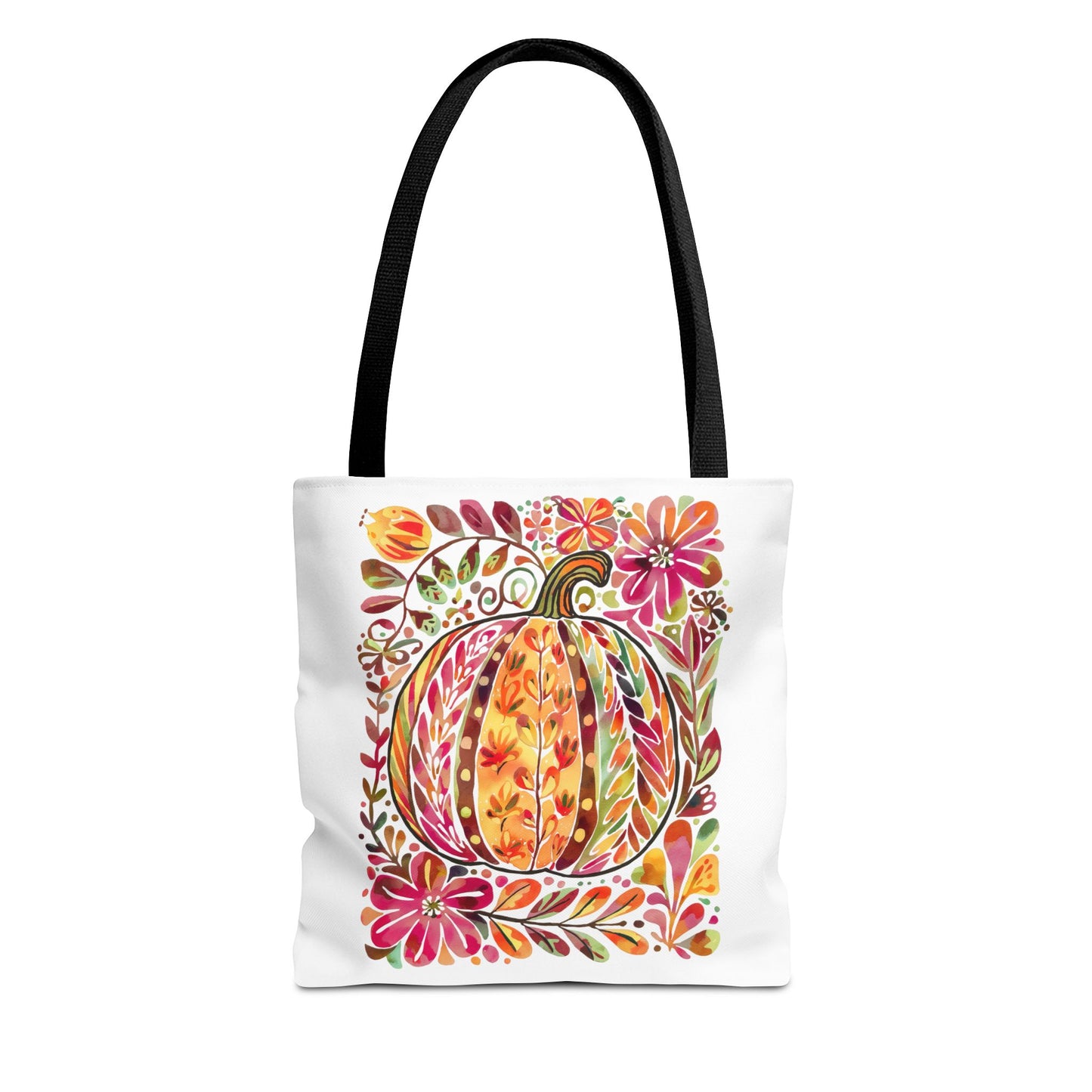 🎨 Watercolor Autumn Pumpkin Floral Tote Bag – Artistic Fall Charm 🍂
