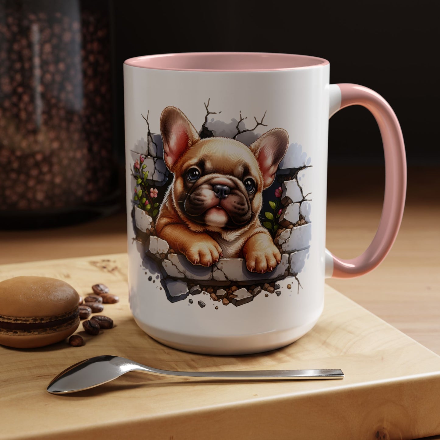 🐾☕ Tan French Bulldog Puppy Accent Mug – Sweet Peek-Through Pup Design ✨