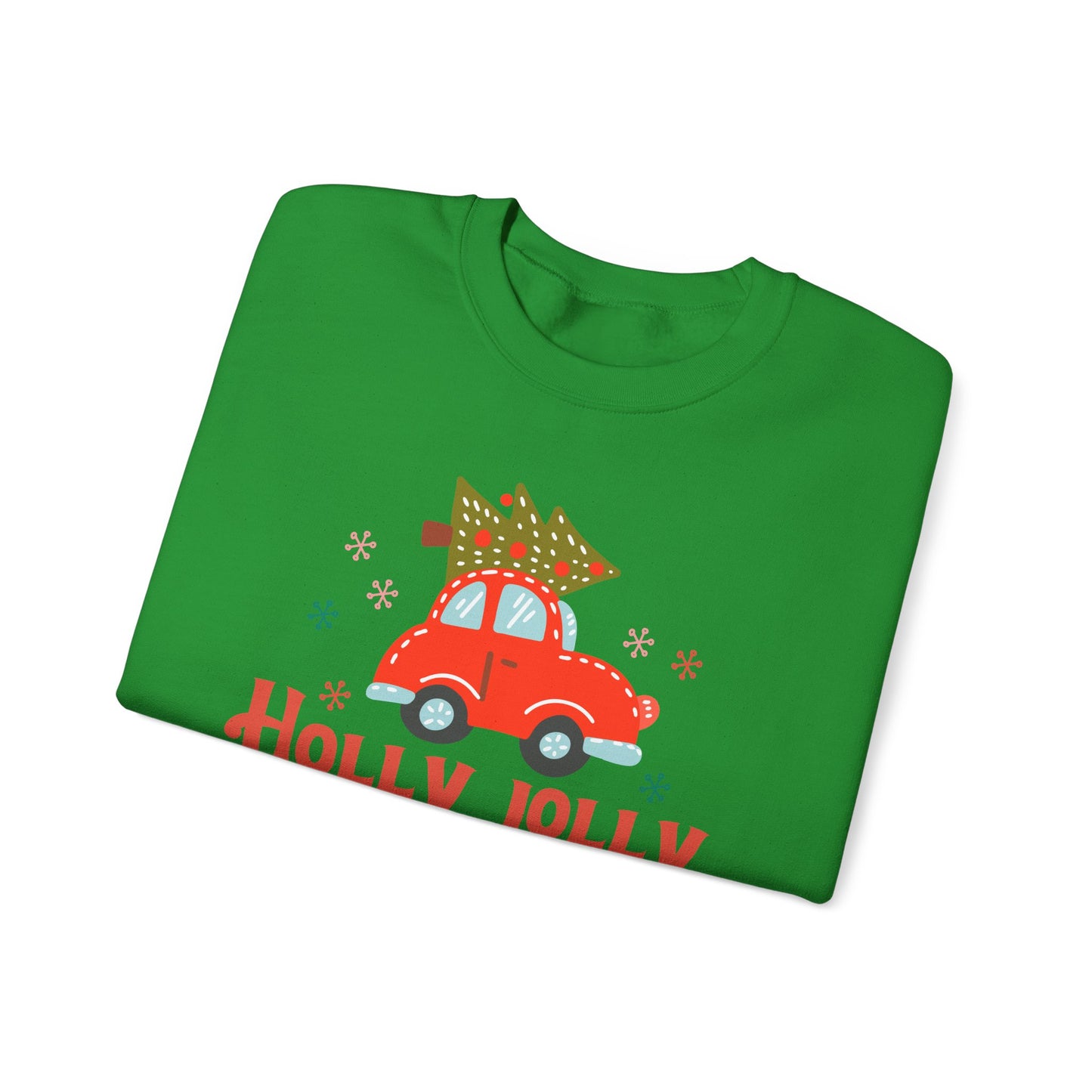 🎄🚗 Holly Jolly Vibes Crewneck – Cute Red Car & Tree Graphic