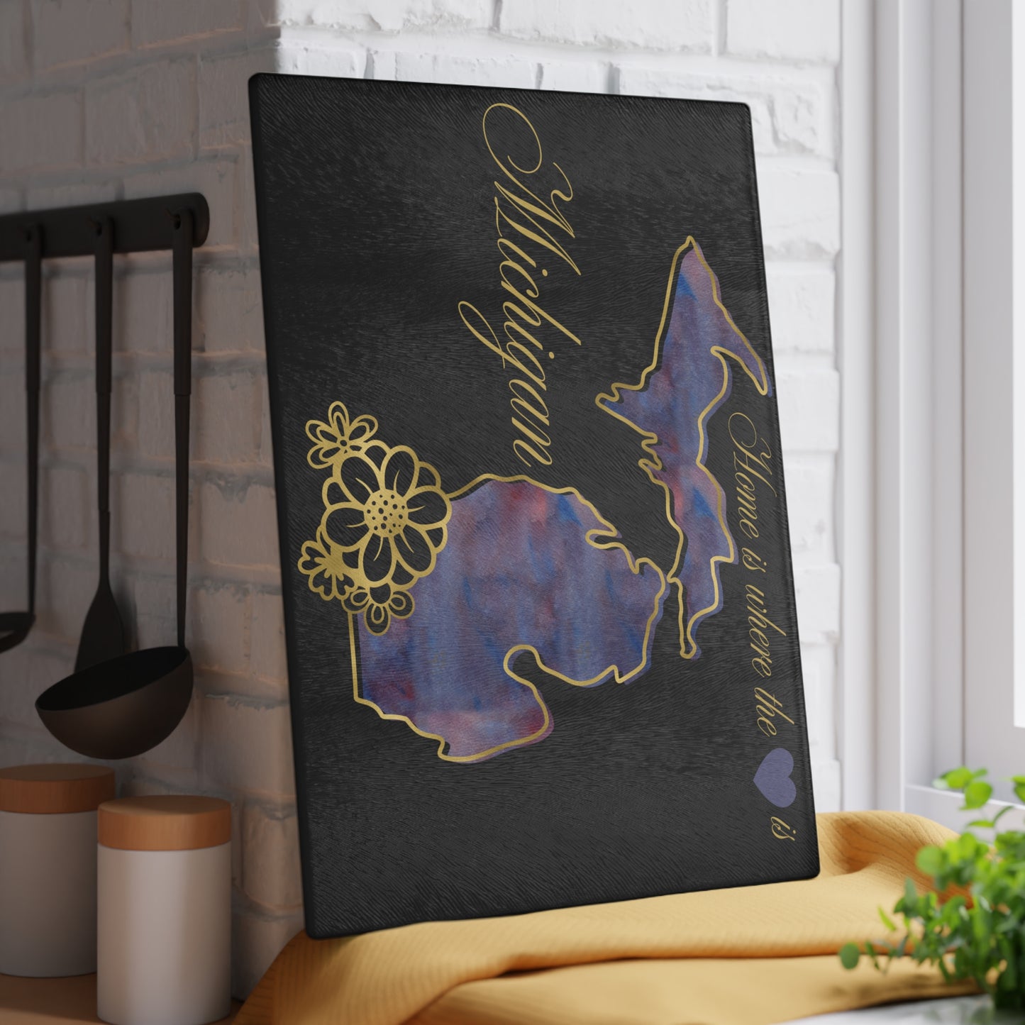 💜 Michigan Floral Cutting Board – Bold Lakeside Beauty with Artistic Elegance 🌺
