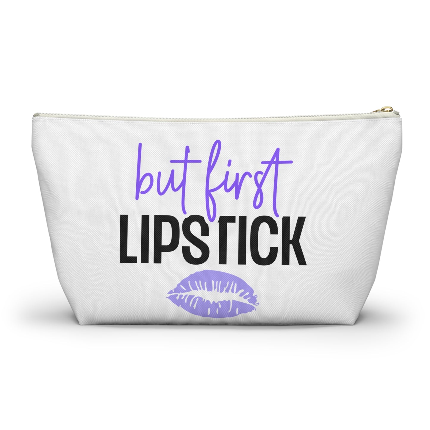 Accessory Pouch – "But First Lipstick" Purple Makeup Bag