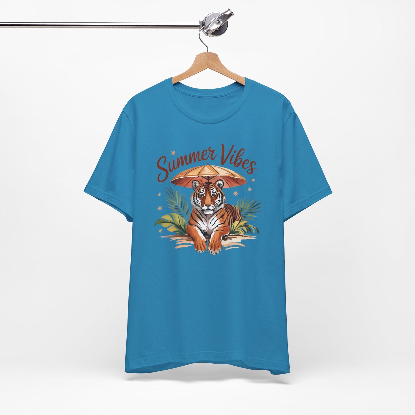 Camiseta Summer Vibes Tiger – Gráfico de palmeras de la selva con paraguas | Múltiples opciones de color