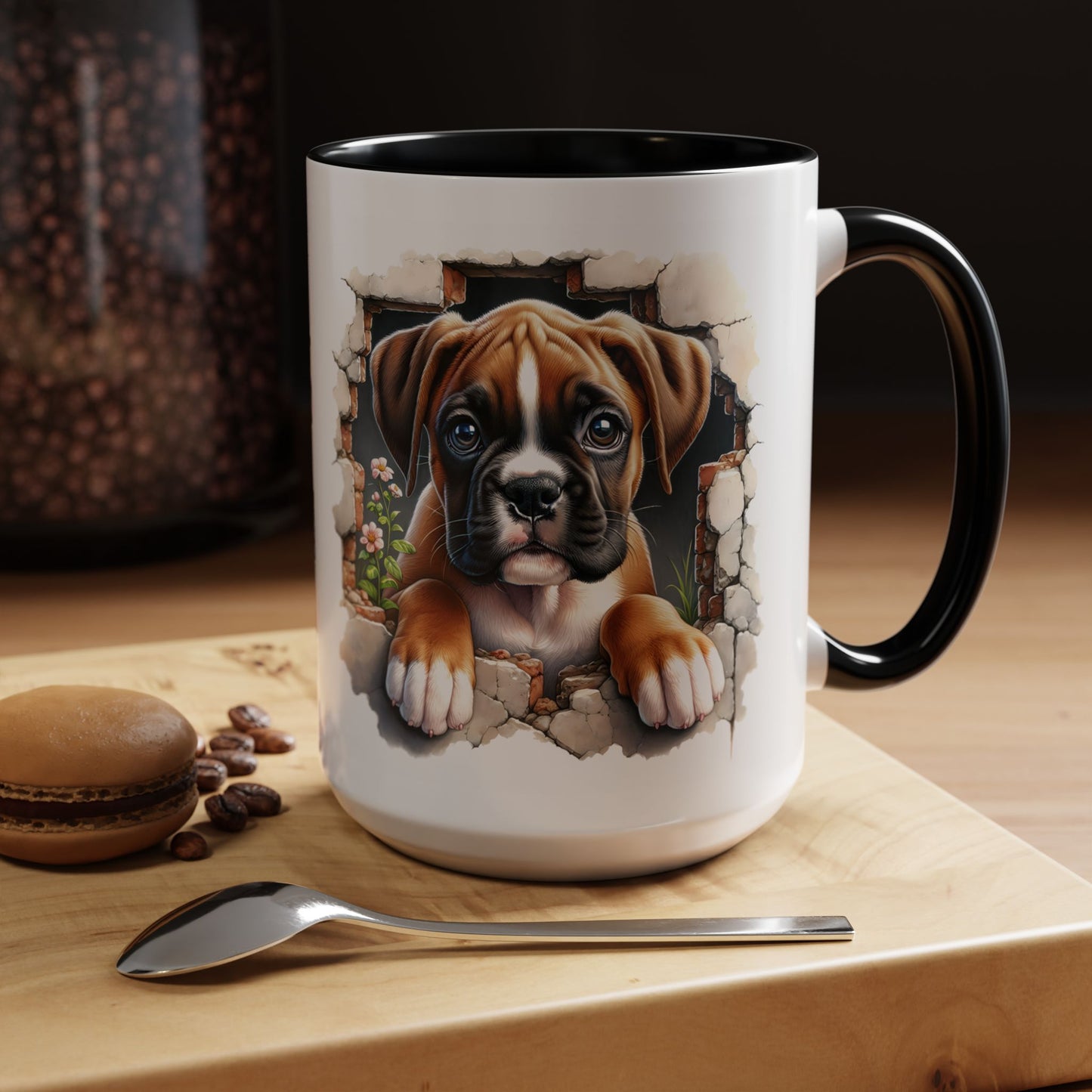 🐶☕ Boxer Puppy Peek Accent Mug – Adorable Dog Lover Gift ✨💛