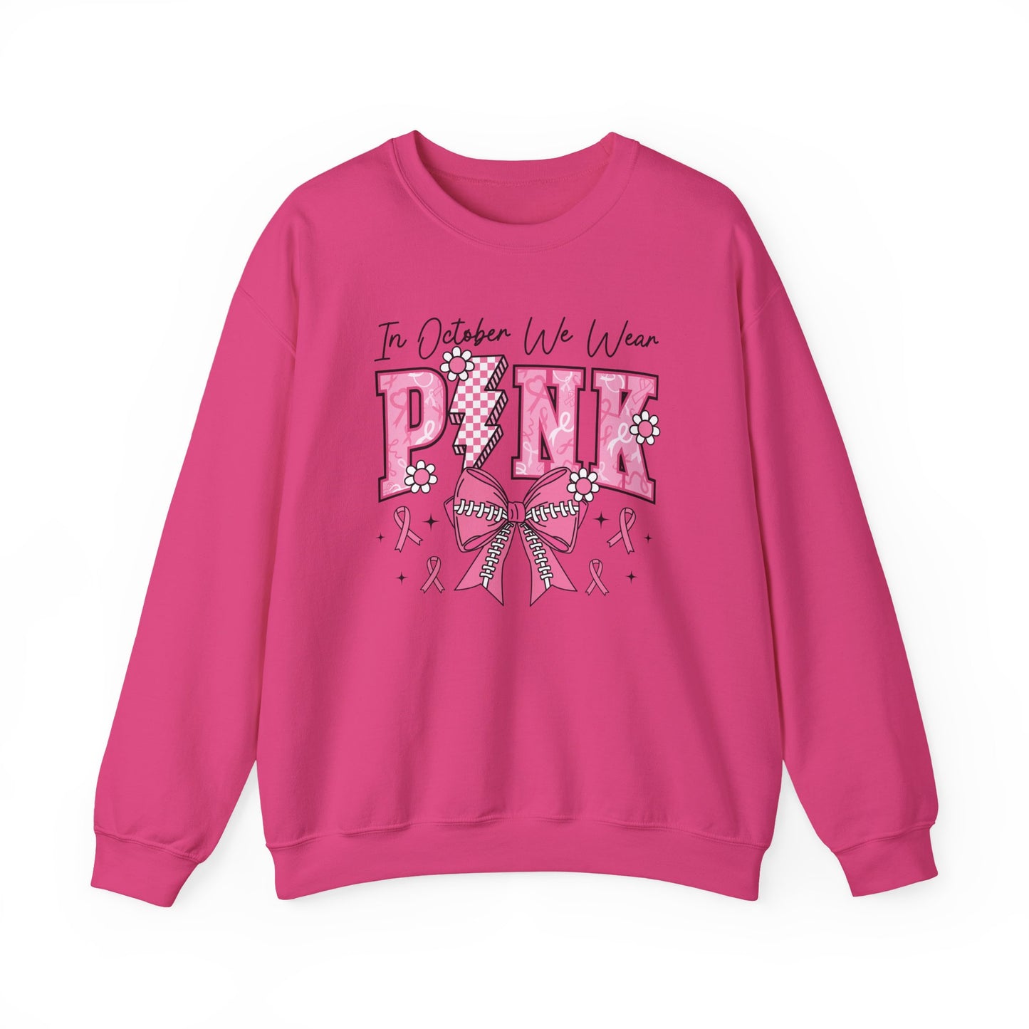 ⚡🎀 PINK Sweatshirt – Breast Cancer Awareness Bow & Lightning Bolt