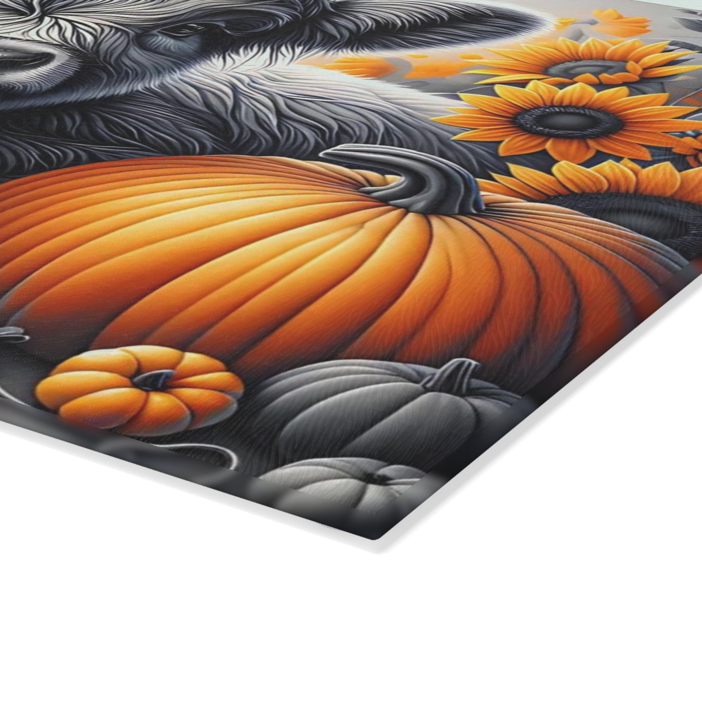 🐮🌻 Autumn Highland Calf Cutting Board – Rustic Charm with Pumpkins & Sunflowers 🎃🍂