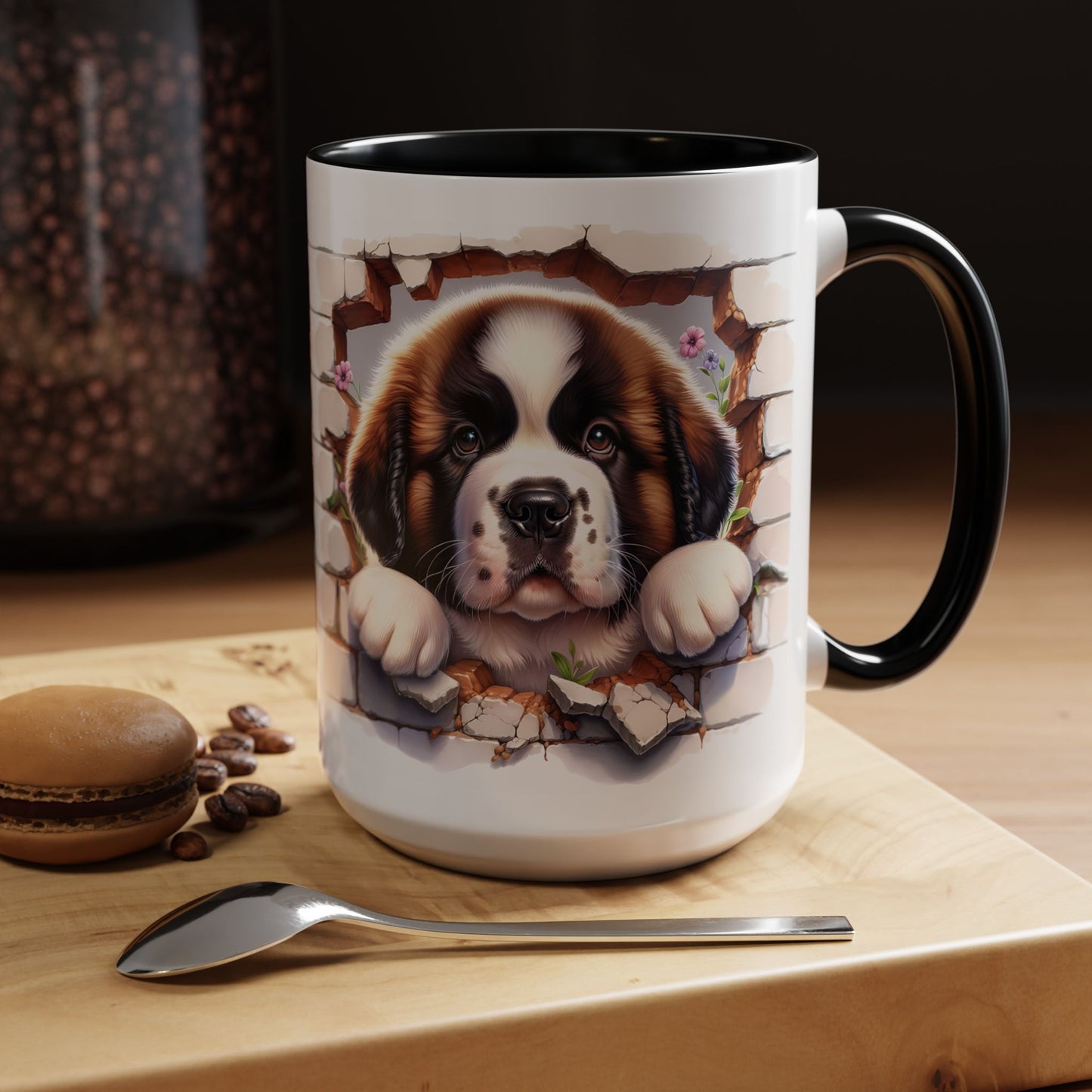 🐾☕ St. Bernard Puppy Peek Accent Mug – Gentle Giant Pup Lover Gift ✨❤️