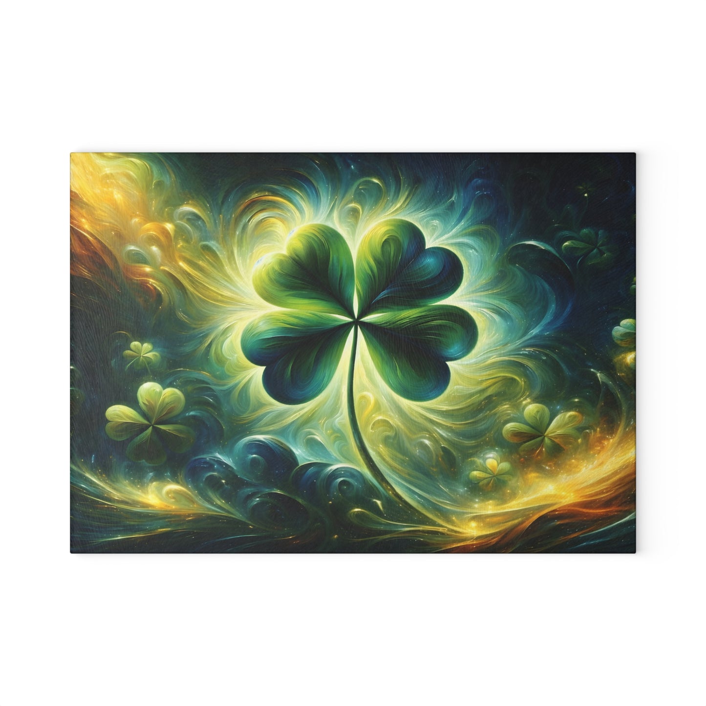 Luminous Shamrock Abstract Glass Cutting Board – St. Patrick’s Day Kitchen Art