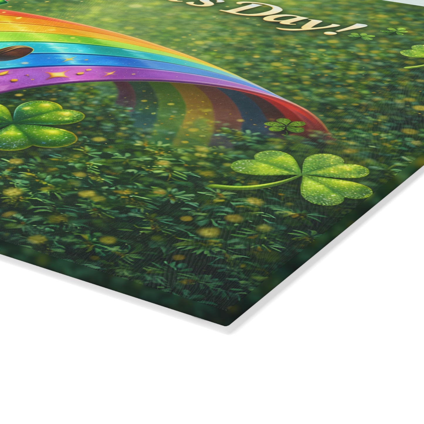 St. Patrick’s Day Leprechaun Rainbow Glass Cutting Board – Whimsical Irish-Inspired Kitchen Decor