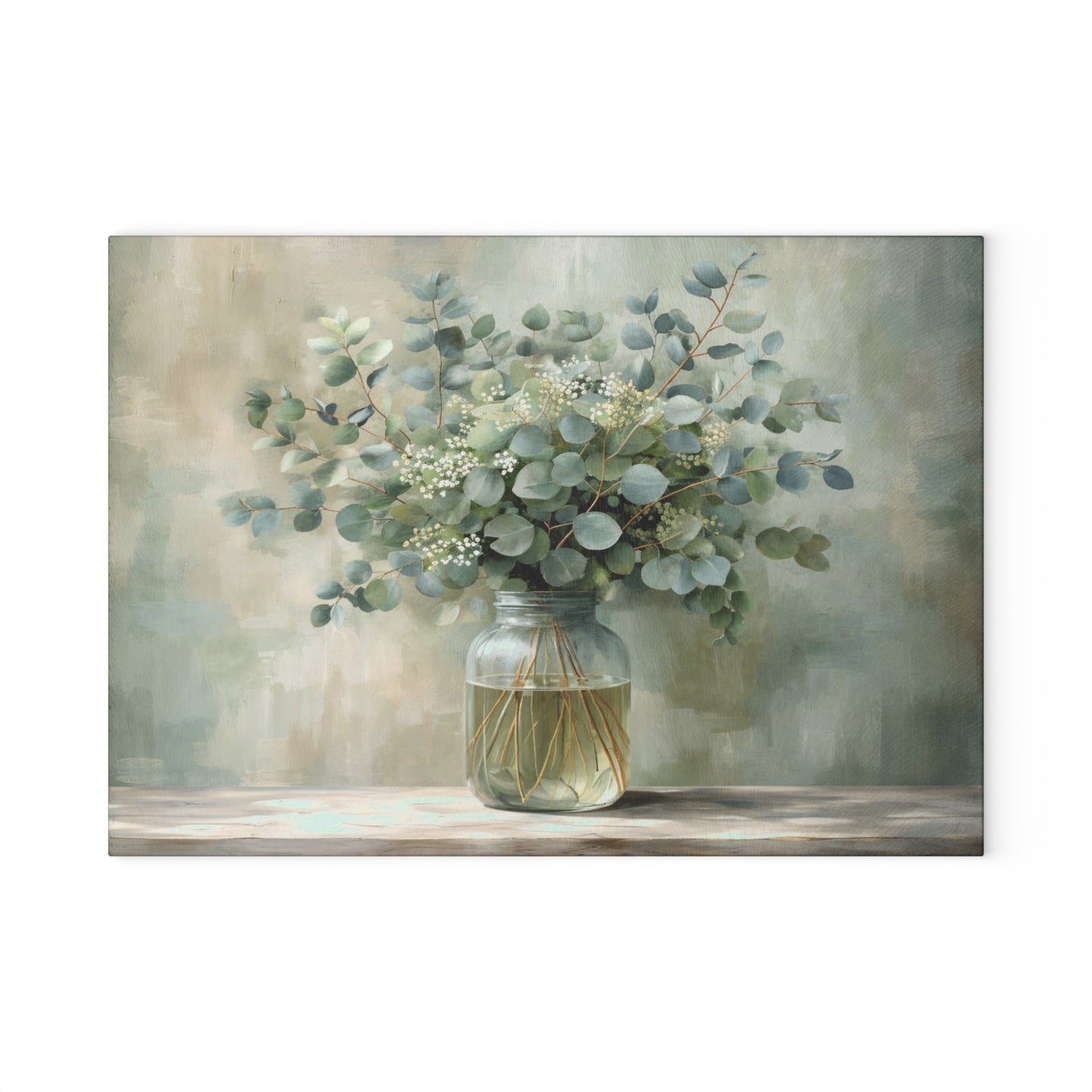 Eucalyptus Mason Jar Glass Cutting Board – Farmhouse Botanical Kitchen Decor