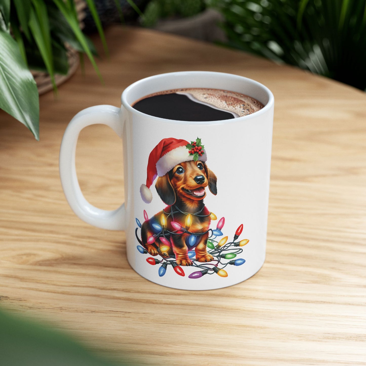 🎄 Dachshund Christmas Lights Mug – Festive Wiener Dog Cheer in Every Sip 🎁