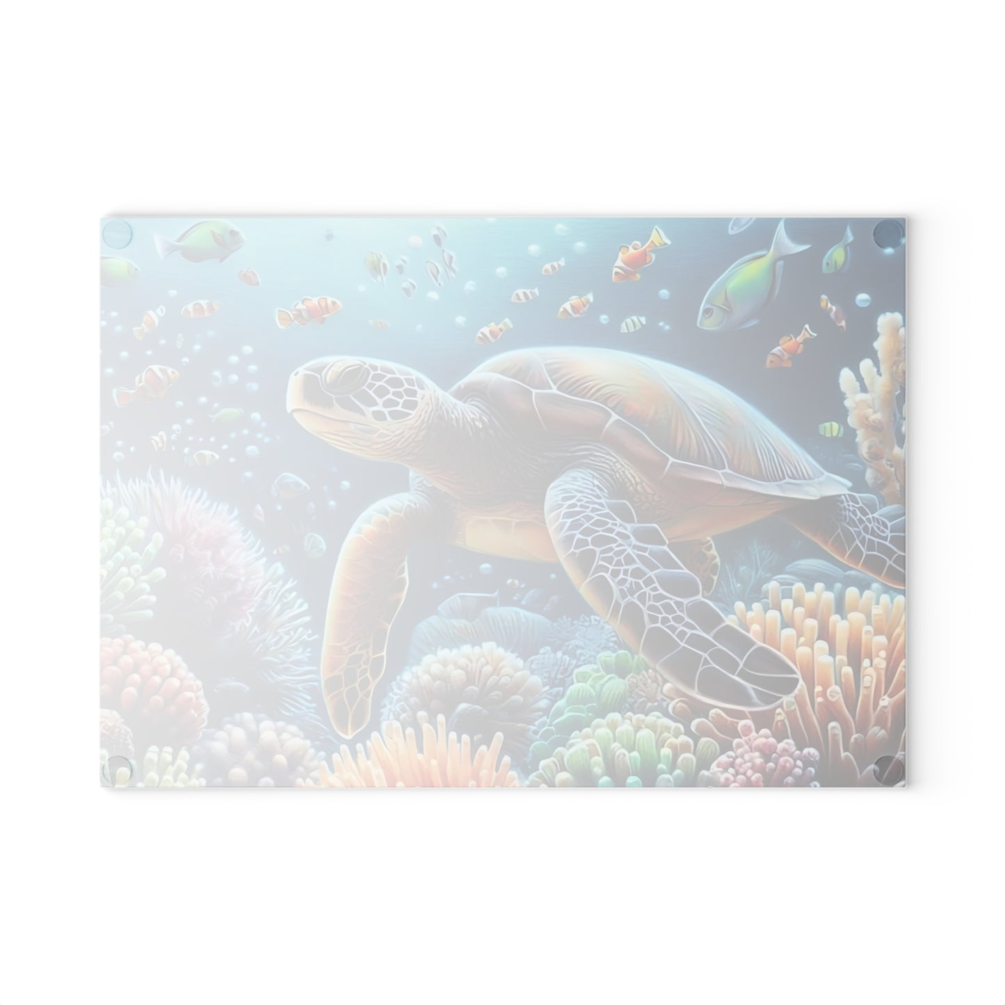 Tabla de cortar con diseño de tortuga marina y arrecife de coral: belleza oceánica serena para tu cocina