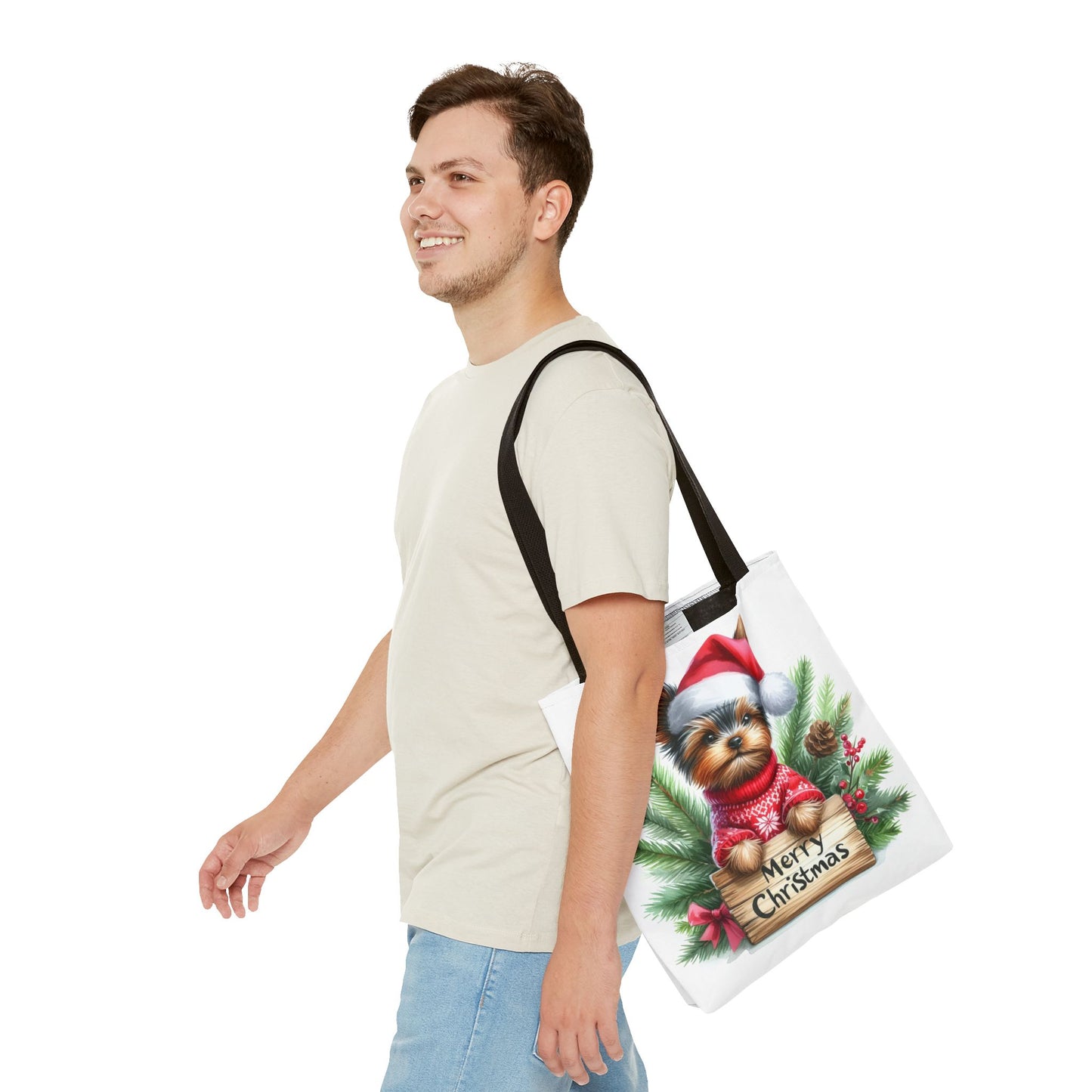 📦🐶 Yorkie Christmas Tote Bag – Tiny Terrier Holiday Charm in Every Carry 🎄