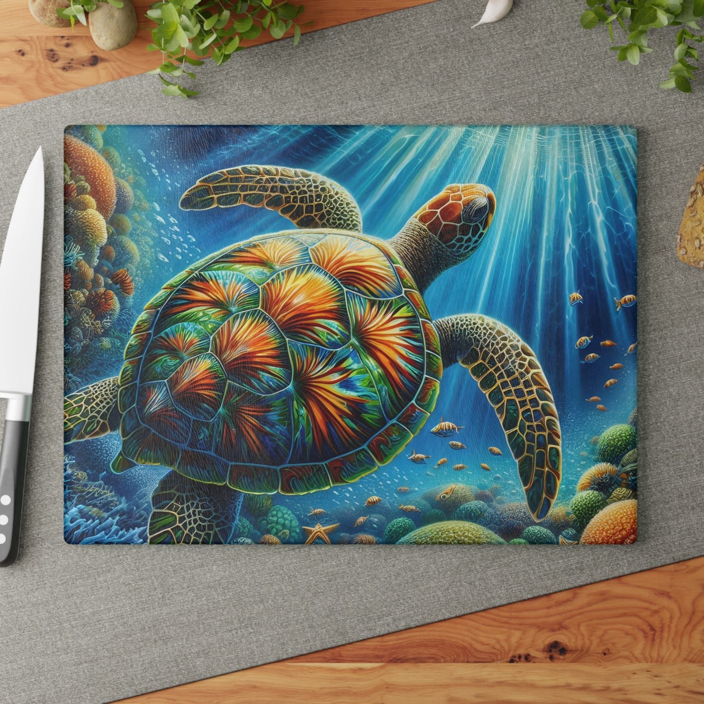 🐢 Vibrant Ocean Turtle Cutting Board – Splash of Color for Your Coastal Kitchen 🌊