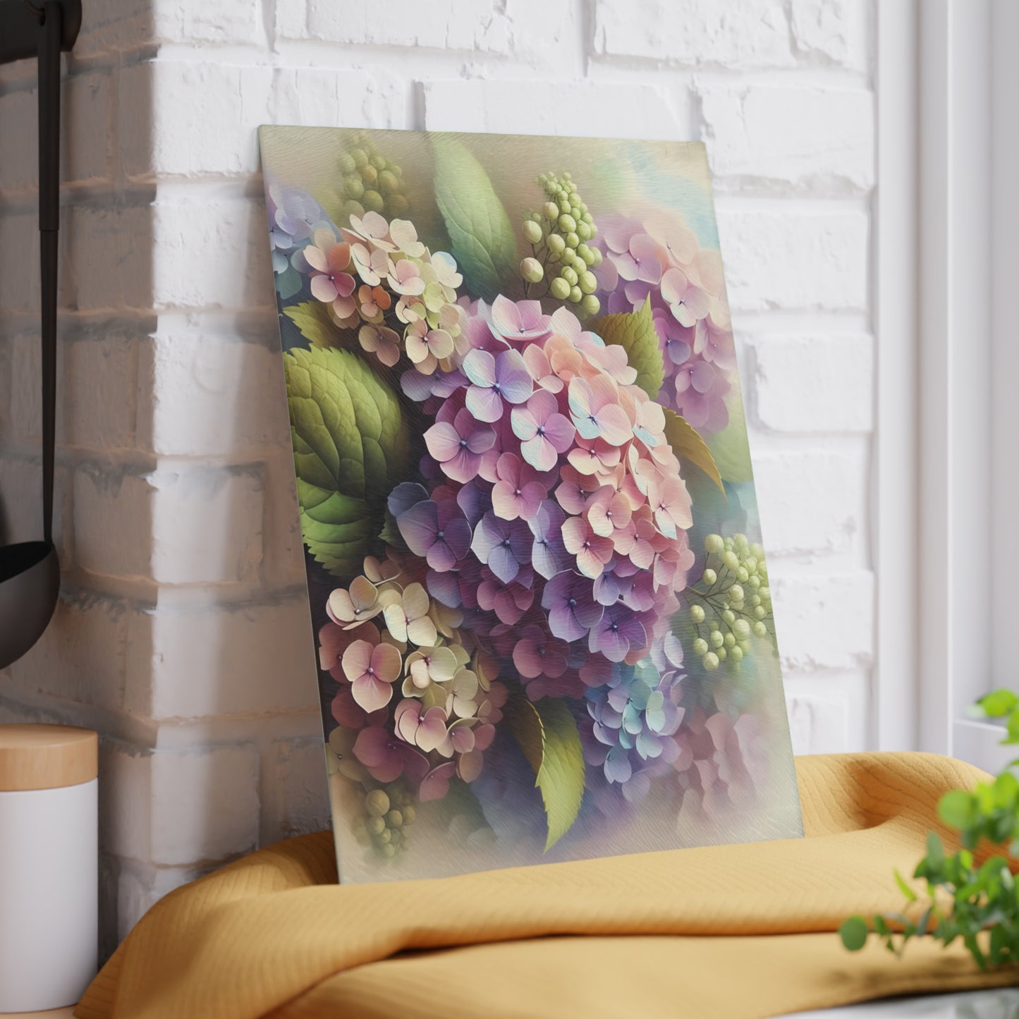 Tabla de cortar de vidrio templado con flores de hortensia: elegante decoración floral para la cocina, regalo único, tabla de cortar de vidrio, tabla para charcutería, tabla de cortar personalizada, flores